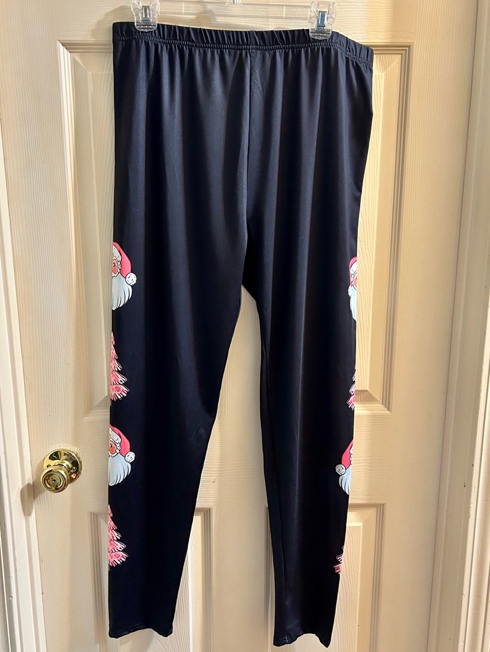 Christmas Santa Claus Leggings Black Stretch Women’s XXL